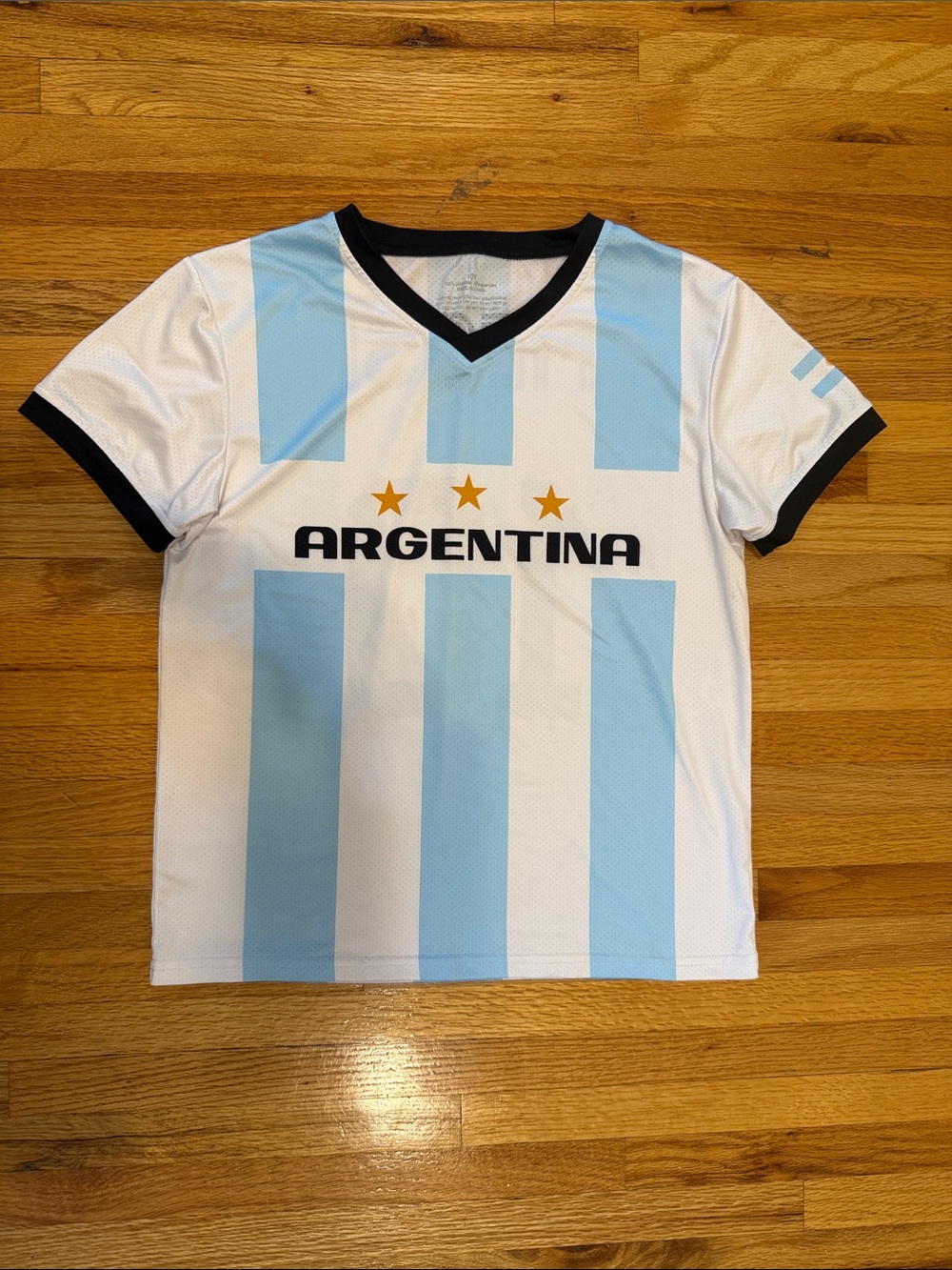 Messi Argentina Soccer Jersey — White and Light Blue Stripes